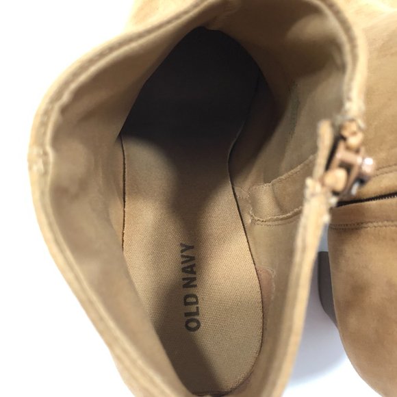 Old Navy tan suede ankle high bootie block heel Side zip Woman's size 9 - Picture 9 of 11